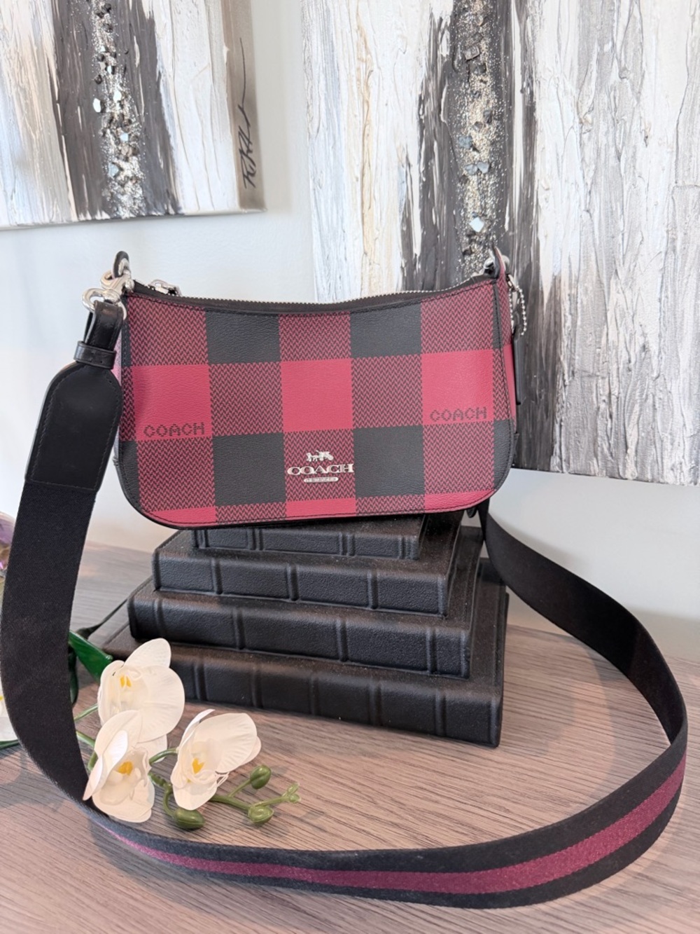 Coach Red and Black Buffalo Plaid Crossbody